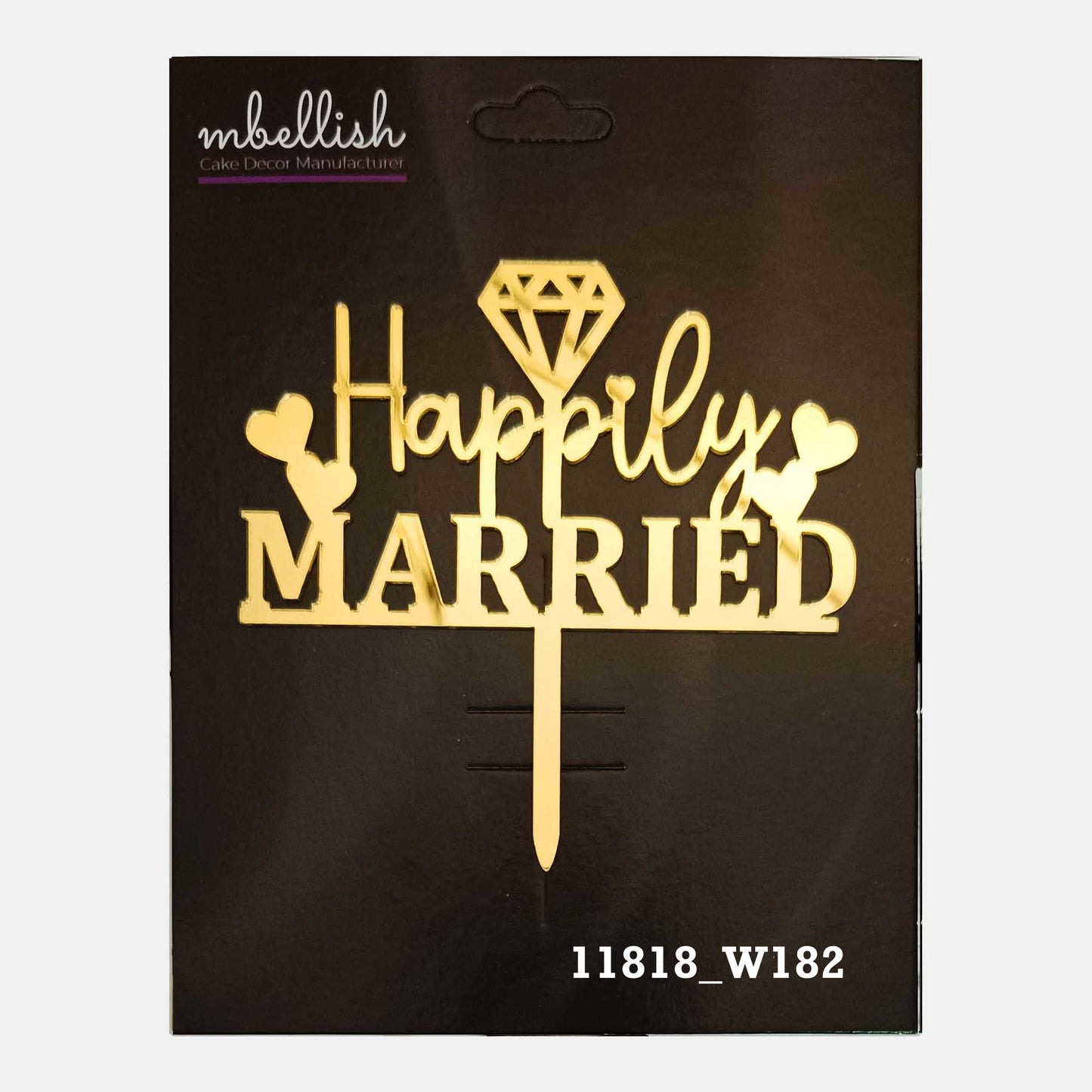 Happily Married Premium Acrylic Cake Topper, Medium Size (4 inches), Pack of 1. SKU-11818