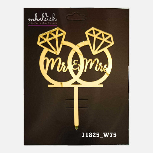 Mr & Mrs Premium Acrylic Cake Topper, Medium Size (4 inches), Pack of 1. SKU-11825