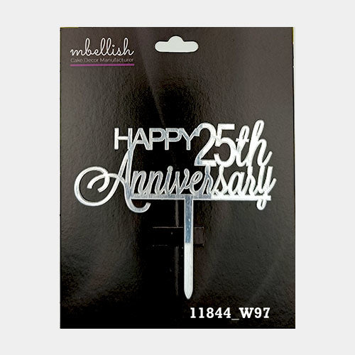 Happy 25th Anniversary Premium Acrylic Cake Topper, Medium Size (4 inches), Pack of 1. SKU-11844