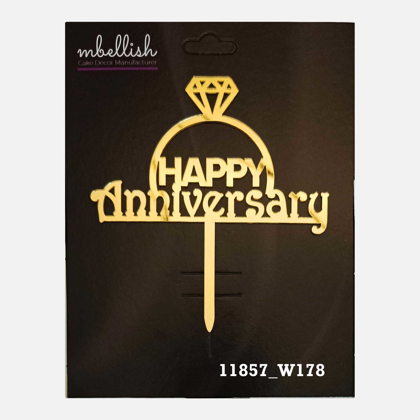 Happy Anniversary Premium Acrylic Cake Topper, Medium Size (4 inches), Pack of 1. SKU-11857