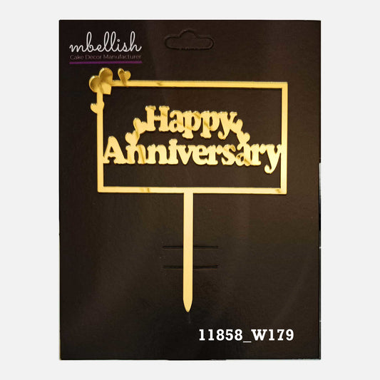 Happy Anniversary Premium Acrylic Cake Topper, Medium Size (4 inches), Pack of 1. SKU-11858