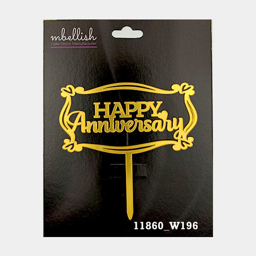 Happy Anniversary Premium Acrylic Cake Topper, Medium Size (4 inches), Pack of 1. SKU-11860