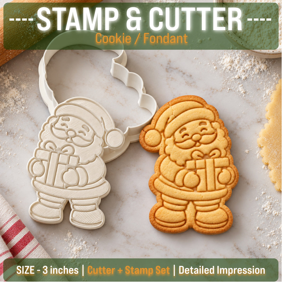 Santa Claus Cookie Stamp & Cutter Set – 3 Inch SKU - CN_SC_08