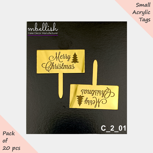 Merry Christmas Acrylic Cake Topper, Size - 2 inches, Pack of 20, SKU- C_2_01