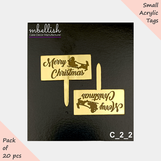 Merry Christmas Acrylic Cake Topper, Size - 2 inches, Pack of 20, SKU- C_2_02