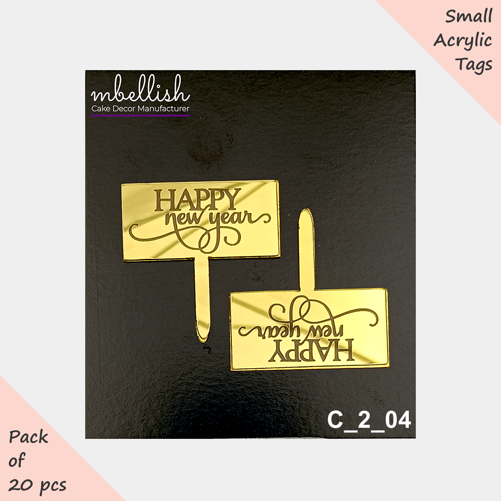 Happy New Year Acrylic Cake Topper, Size - 2 inches, Pack of 20, SKU- C_2_04