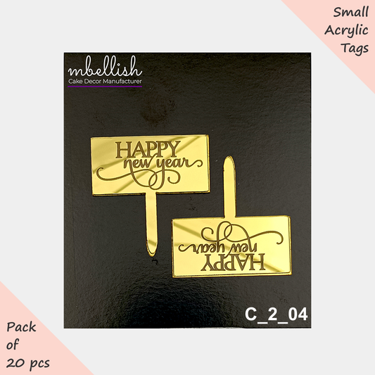Happy New Year Acrylic Cake Topper, Size - 2 inches, Pack of 20, SKU- C_2_04