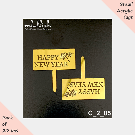 Happy New Year Acrylic Cake Topper, Size - 2 inches, Pack of 20, SKU- C_2_05