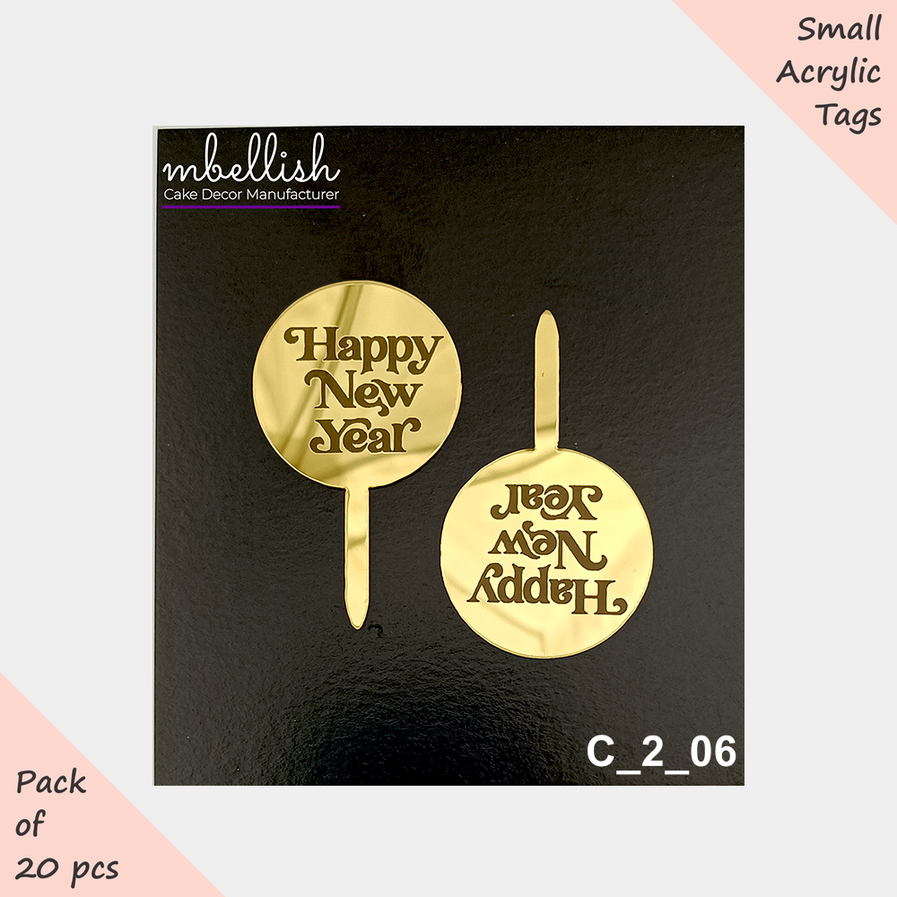 Happy New Year Acrylic Cake Topper, Size - 2 inches, Pack of 20, SKU- C_2_06
