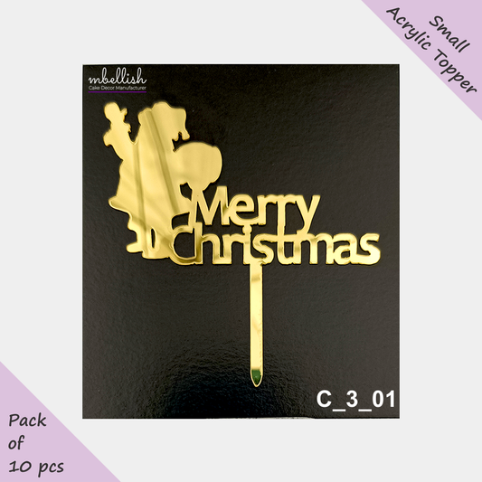 Merry Christmas Acrylic Cake Topper | Size - 3 inches, Pack of 10, SKU-C_3_01