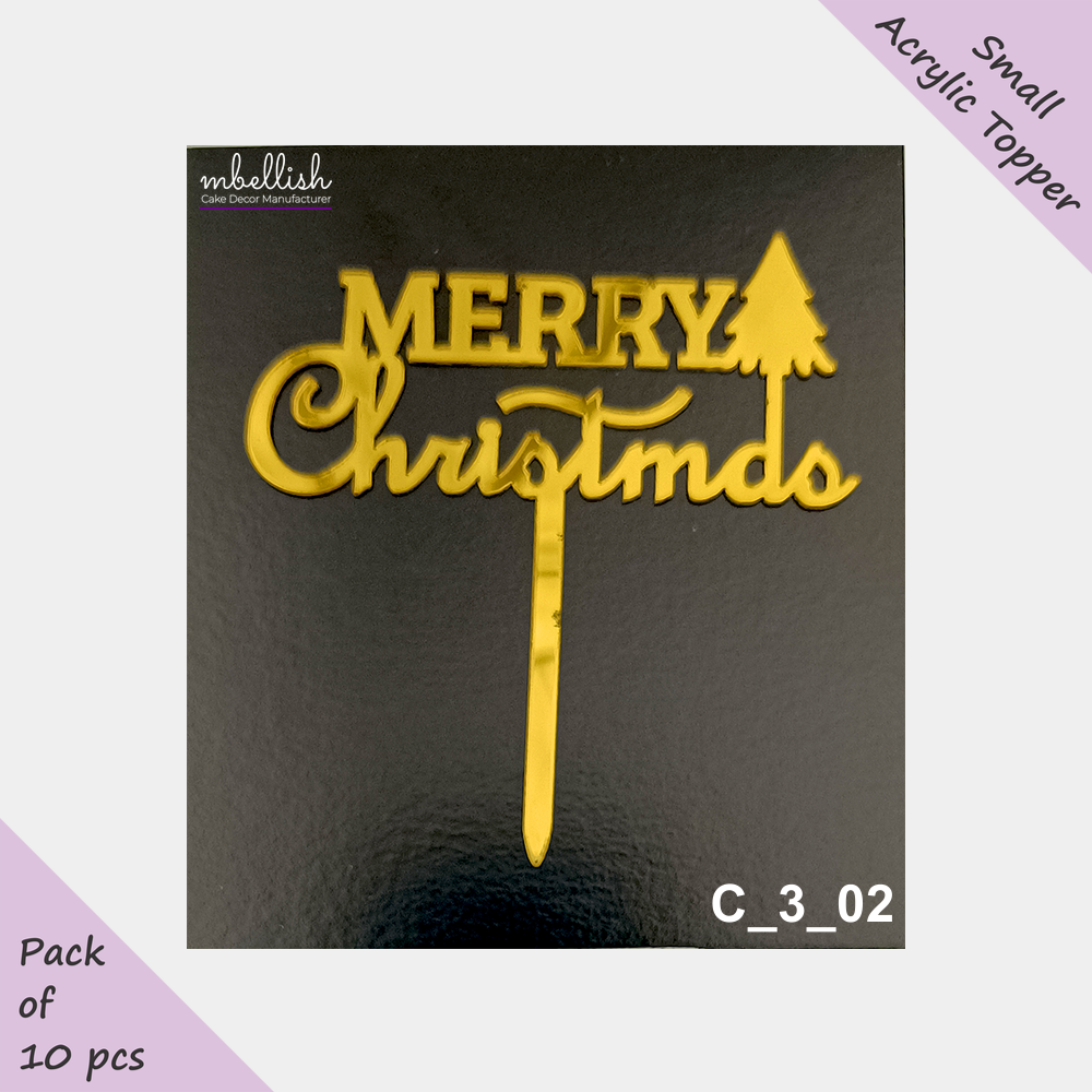 Merry Christmas Acrylic Cake Topper | Size - 3 inches, Pack of 10, SKU-C_3_02