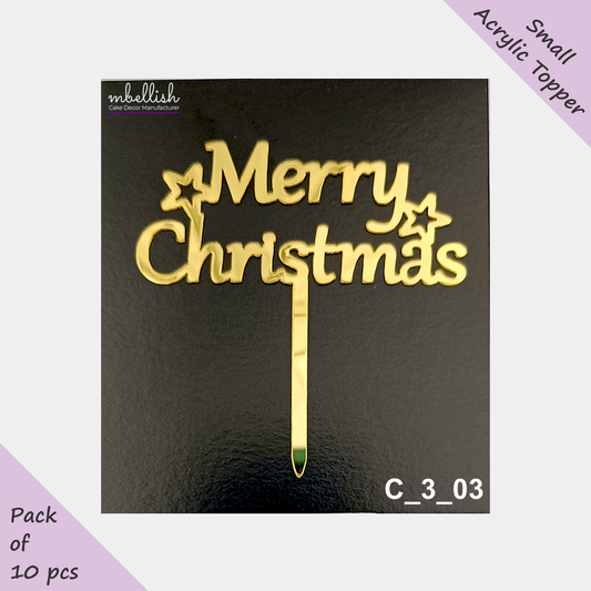 Merry Christmas Acrylic Cake Topper | Size - 3 inches, Pack of 10, SKU-C_3_03