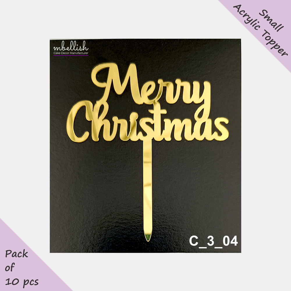 Merry Christmas Acrylic Cake Topper | Size - 3 inches, Pack of 10, SKU-C_3_04