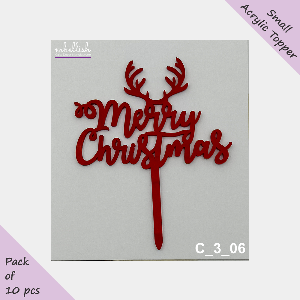 Merry Christmas Acrylic Cake Topper | Size - 3 inches, Pack of 10, SKU-C_3_06