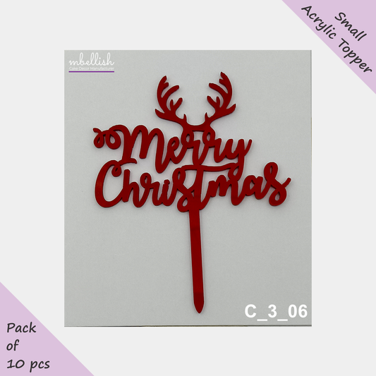 Merry Christmas Acrylic Cake Topper | Size - 3 inches, Pack of 10, SKU-C_3_06