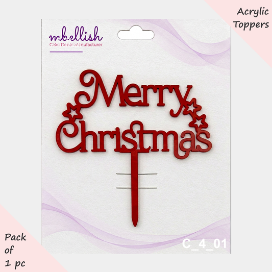 Merry Christmas Acrylic Cake Topper | Size - 4 inches, Pack of 1, SKU- C_4_01