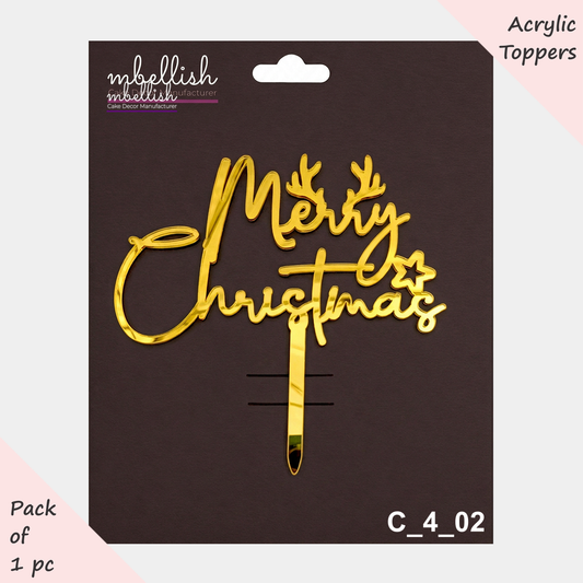 Merry Christmas Acrylic Cake Topper | Size - 4 inches, Pack of 1, SKU- C_4_02
