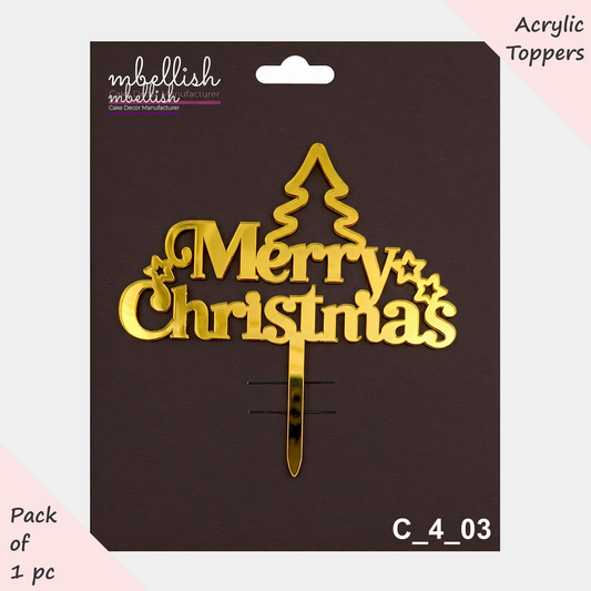 Merry Christmas Acrylic Cake Topper | Size - 4 inches, Pack of 1, SKU- C_4_03