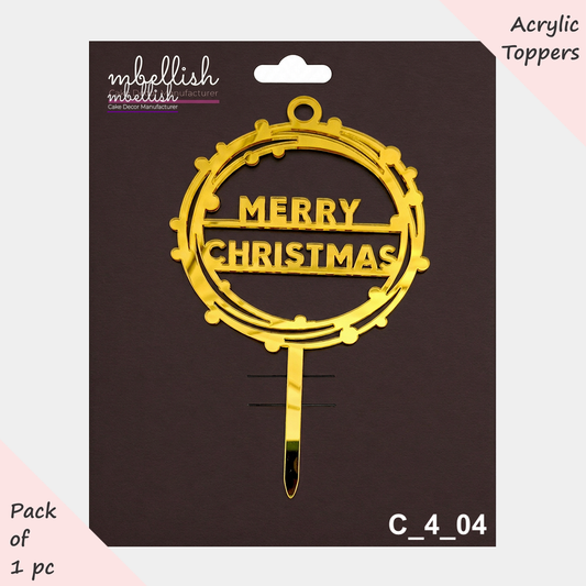 Merry Christmas Acrylic Cake Topper | Size - 4 inches, Pack of 1, SKU- C_4_04