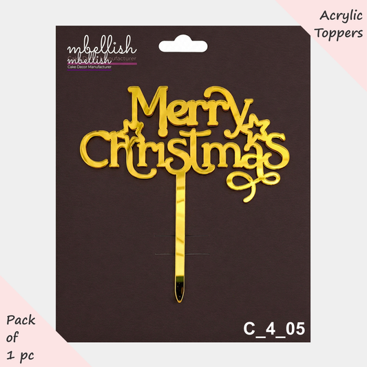 Merry Christmas Acrylic Cake Topper | Size - 4 inches, Pack of 1, SKU- C_4_05