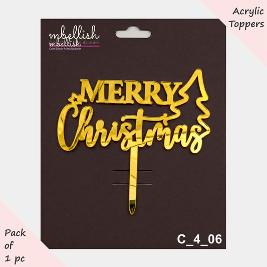 Merry Christmas Acrylic Cake Topper | Size - 4 inches, Pack of 1, SKU- C_4_06