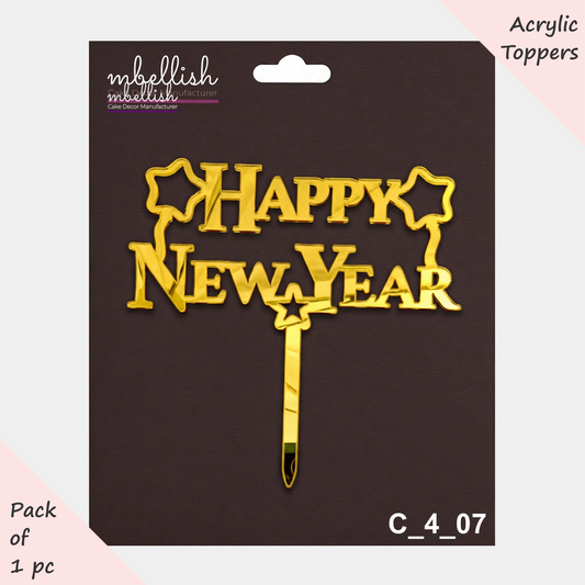 Happy New Year Acrylic Cake Topper | Size - 4 inches, Pack of 1, SKU- C_4_07