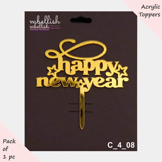 Happy New Year Acrylic Cake Topper | Size - 4 inches, Pack of 1, SKU- C_4_08