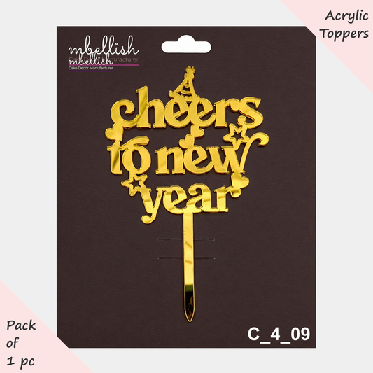 Happy New Year Acrylic Cake Topper | Size - 4 inches, Pack of 1, SKU- C_4_09