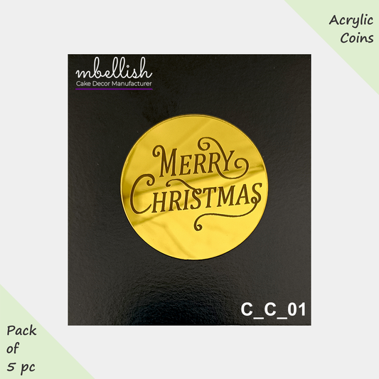 Merry Christmas Acrylic Coins/Charms, Size - 2 inches, Pack of 5, SKU - C_C_01