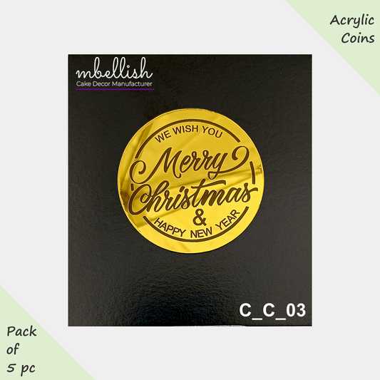Merry Christmas Acrylic Coins/Charms, Size - 2 inches, Pack of 5, SKU - C_C_03