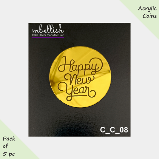 Happy New Year Acrylic Coins/Charms, Size - 2 inches, Pack of 5, SKU - C_C_08