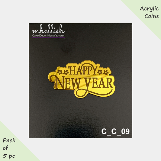 Happy New Year Acrylic Coins/Charms, Size - 2 inches, Pack of 5, SKU - C_C_09
