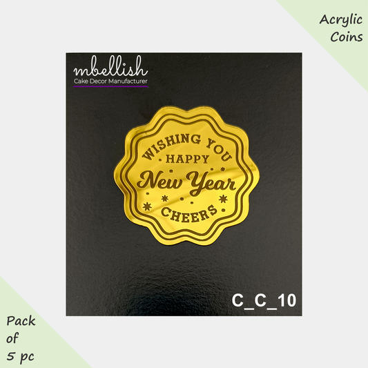 Happy New Year Acrylic Coins/Charms, Size - 2 inches, Pack of 5, SKU - C_C_10