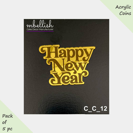 Happy New Year Acrylic Coins/Charms, Size - 2 inches, Pack of 5, SKU - C_C_12