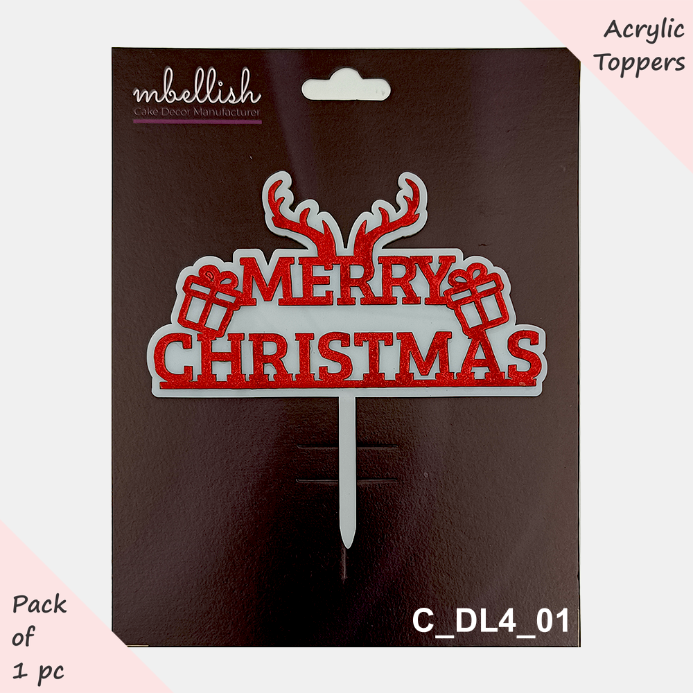 Merry Christmas Acrylic Cake Topper Layered | Size - 4 inches, pack of 1, SKU - C_DL4_01