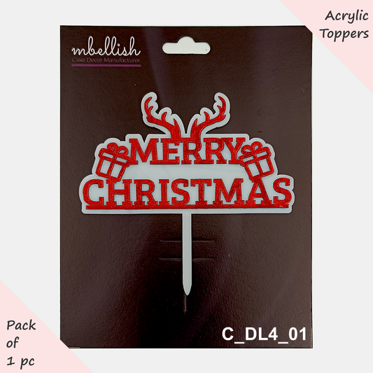 Merry Christmas Acrylic Cake Topper Layered | Size - 4 inches, pack of 1, SKU - C_DL4_01