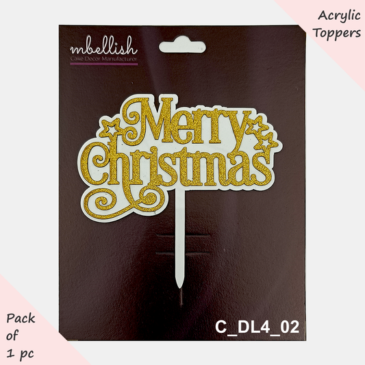 Merry Christmas Acrylic Cake Topper Layered | Size - 4 inches, pack of 1, SKU - C_DL4_02