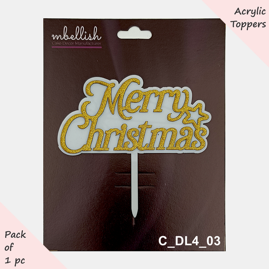 Merry Christmas Acrylic Cake Topper Layered | Size - 4 inches, pack of 1, SKU - C_DL4_03