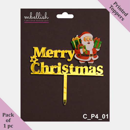 Merry Christmas Acrylic Cake Topper Printed Acrylic | Size - 4 inch, Pack of 1, SKU - C_P4_01