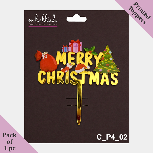 Merry Christmas Acrylic Cake Topper Printed Acrylic | Size - 4 inch, Pack of 1, SKU - C_P4_02