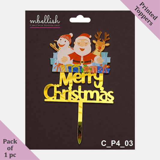 Merry Christmas Acrylic Cake Topper Printed Acrylic | Size - 4 inch, Pack of 1, SKU - C_P4_03