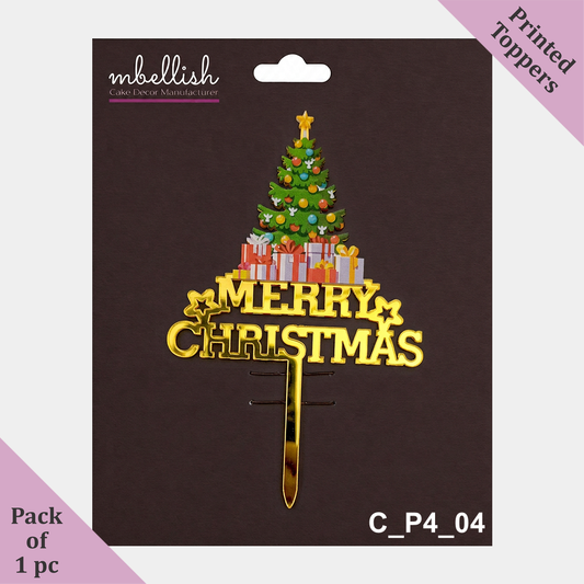 Merry Christmas Acrylic Cake Topper Printed Acrylic | Size - 4 inch, Pack of 1, SKU - C_P4_04