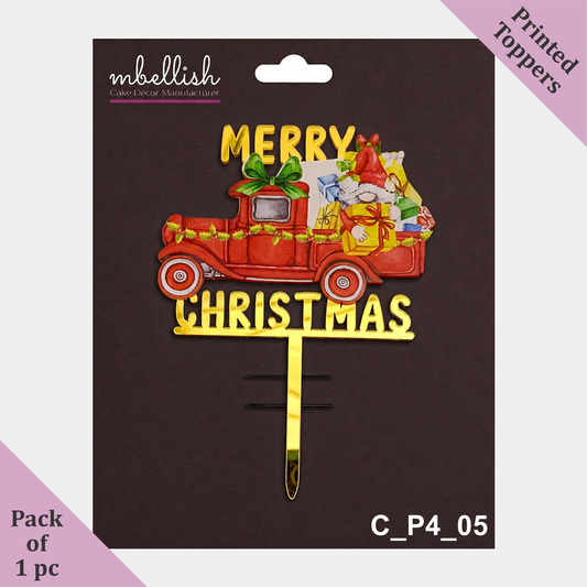 Merry Christmas Acrylic Cake Topper Printed Acrylic | Size - 4 inch, Pack of 1, SKU - C_P4_05
