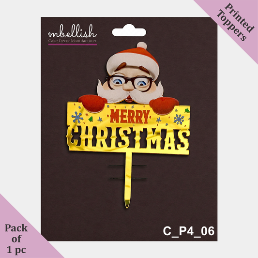 Merry Christmas Acrylic Cake Topper Printed Acrylic | Size - 4 inch, Pack of 1, SKU - C_P4_06