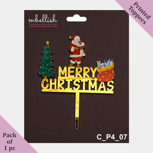 Merry Christmas Acrylic Cake Topper Printed Acrylic | Size - 4 inch, Pack of 1, SKU - C_P4_07