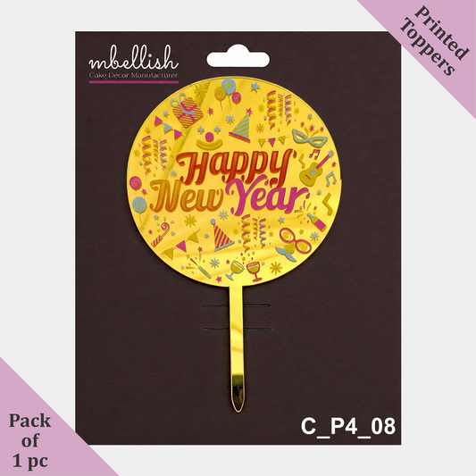 Happy New Year Acrylic Cake Topper Printed Acrylic | Size - 4 inch, Pack of 1, SKU - C_P4_08
