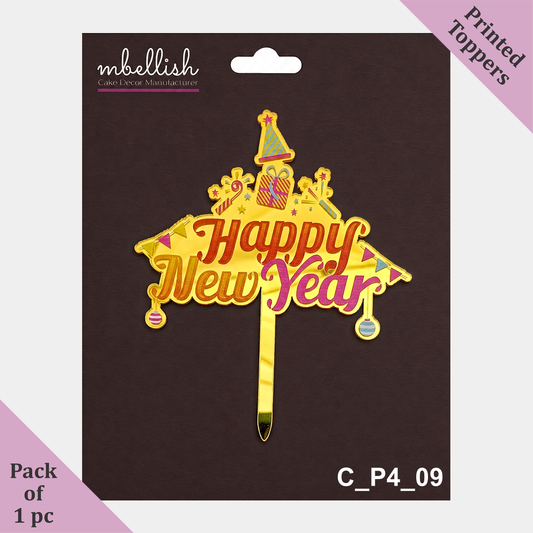 Happy New Year Acrylic Cake Topper Printed Acrylic | Size - 4 inch, Pack of 1, SKU - C_P4_09