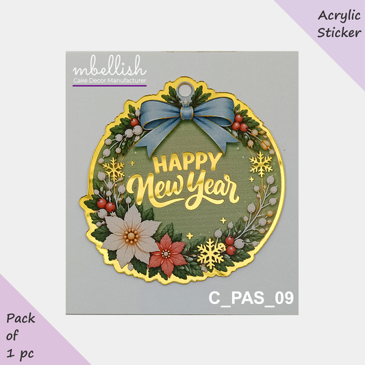 Happy New Year Premium Acrylic Sticker / Gift Tag | Size - 3 inches, Pack of 1, SKU - C_PAS_09