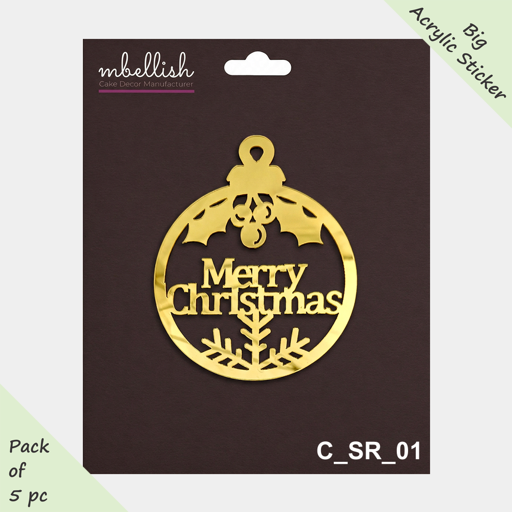 Merry Christmas Self-Adhesive Acrylic Sticker, Size -3.75/4 in ~, Pack of 5, SKU - C_SR_01
