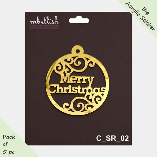 Merry Christmas Self-Adhesive Acrylic Sticker, Size -3.75/4 in ~, Pack of 5, SKU - C_SR_02